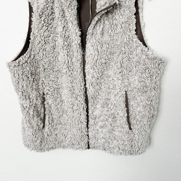[Natural Reflections] Beige Furry Sherpa Full Zip Vest NWT Egret Size XL - Picture 5 of 11